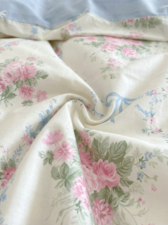 Komplet Pościeli Bawełnianej Dwustronnej 3-częściowej Kwiaty Kokardki