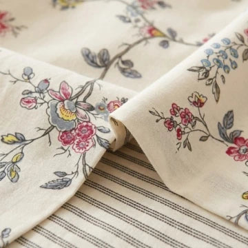 Komplet Pościeli Bawełnianej Dwustronnej 3-częściowej Kwiaty Paski