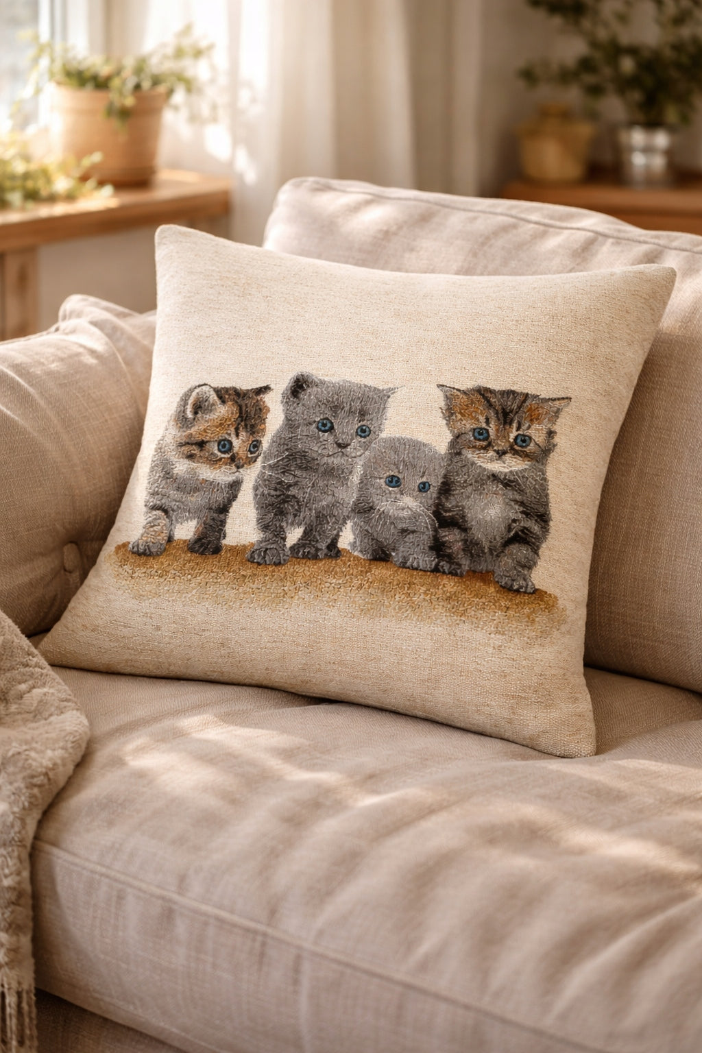 Poszewka Dekoracyjna Na Poduszkę Gobelinowa 42x42 cm Kotki