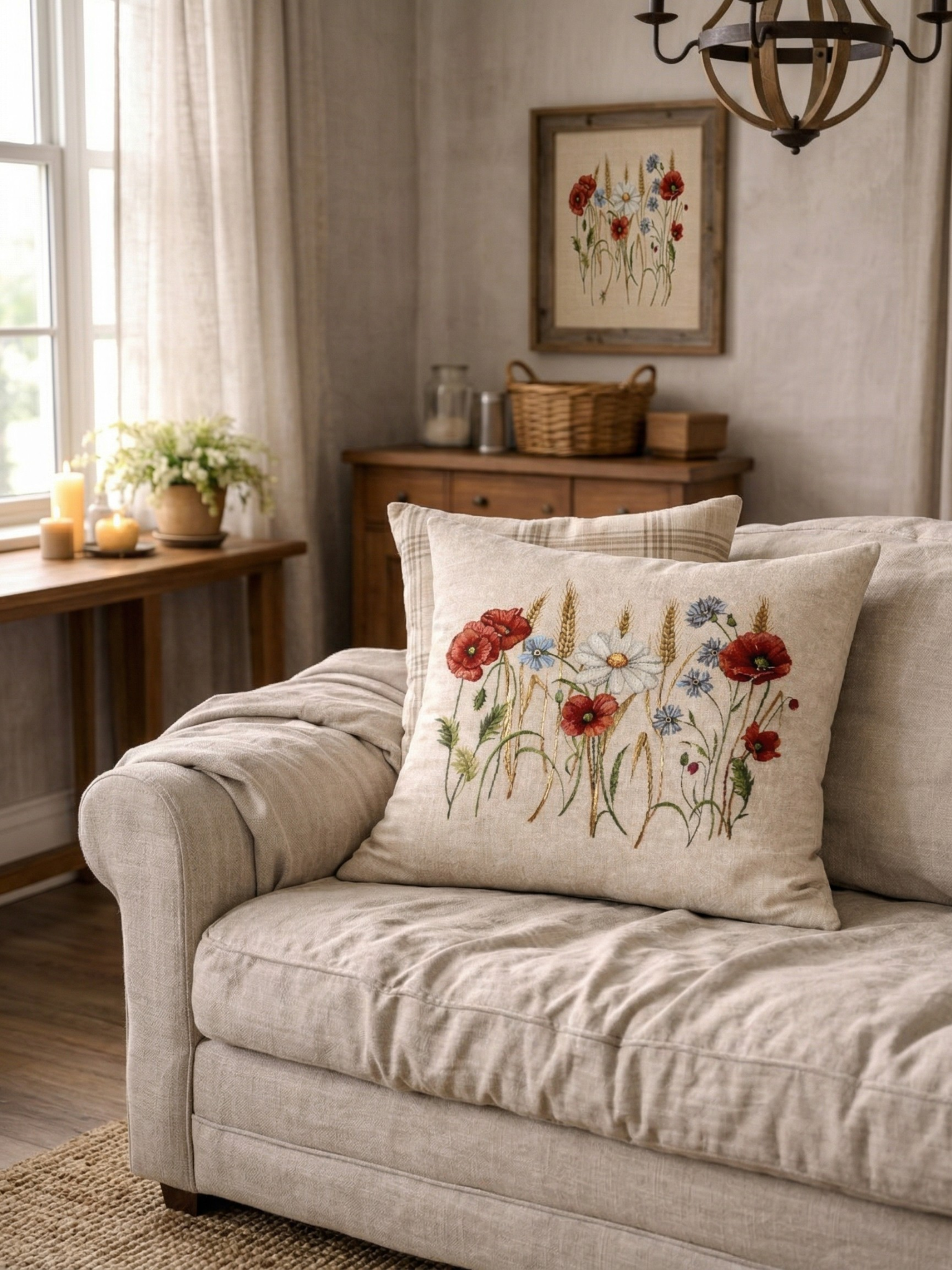 Poszewka Dekoracyjna Na Poduszkę Gobelinowa 45x45 cm Polne Kwiaty