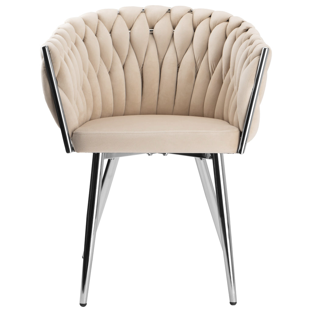 Krzesło welurowe plecione BEIGE CHROM VELVET beżowe