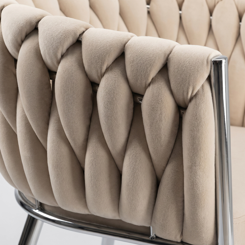 Krzesło welurowe plecione BEIGE CHROM VELVET beżowe