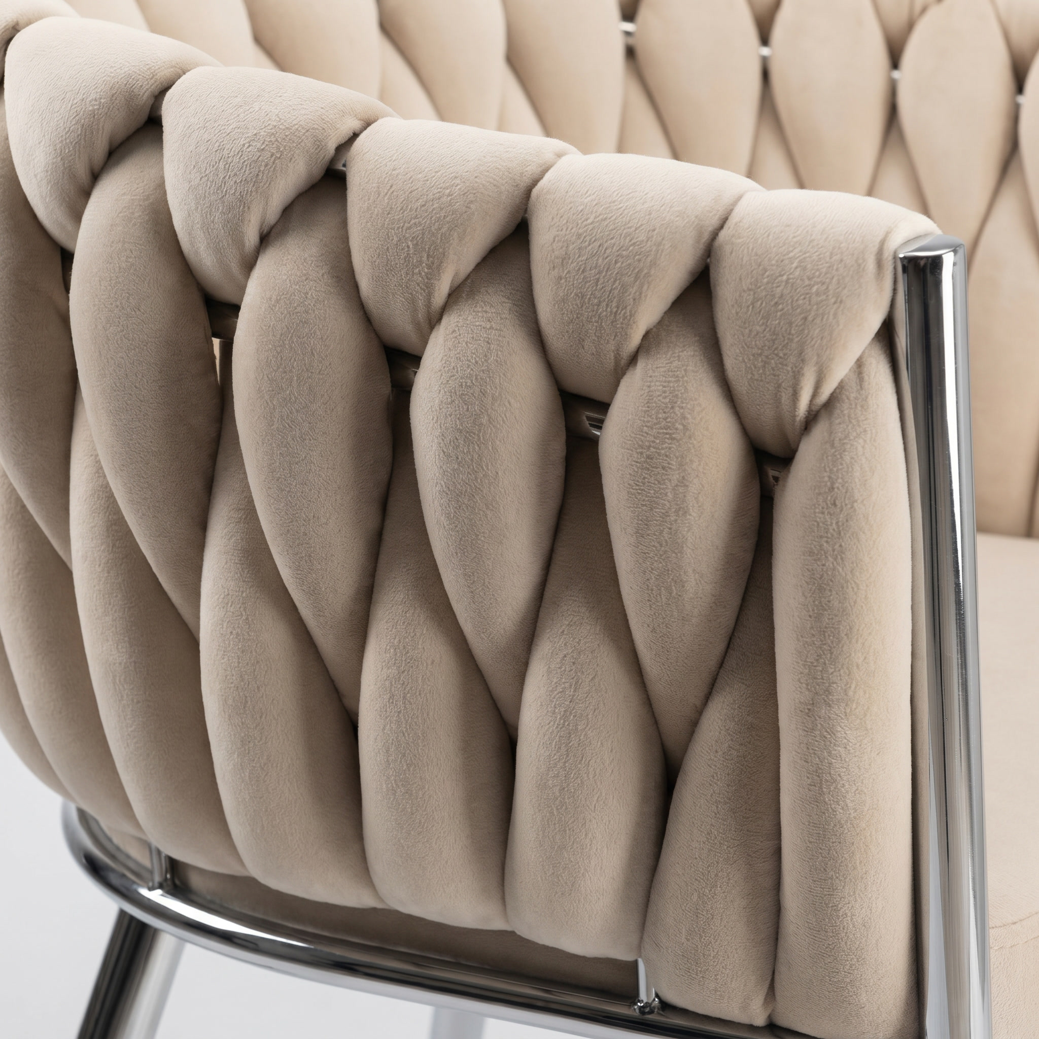 Krzesło welurowe plecione BEIGE CHROM VELVET beżowe