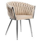 Krzesło welurowe plecione BEIGE CHROM VELVET beżowe