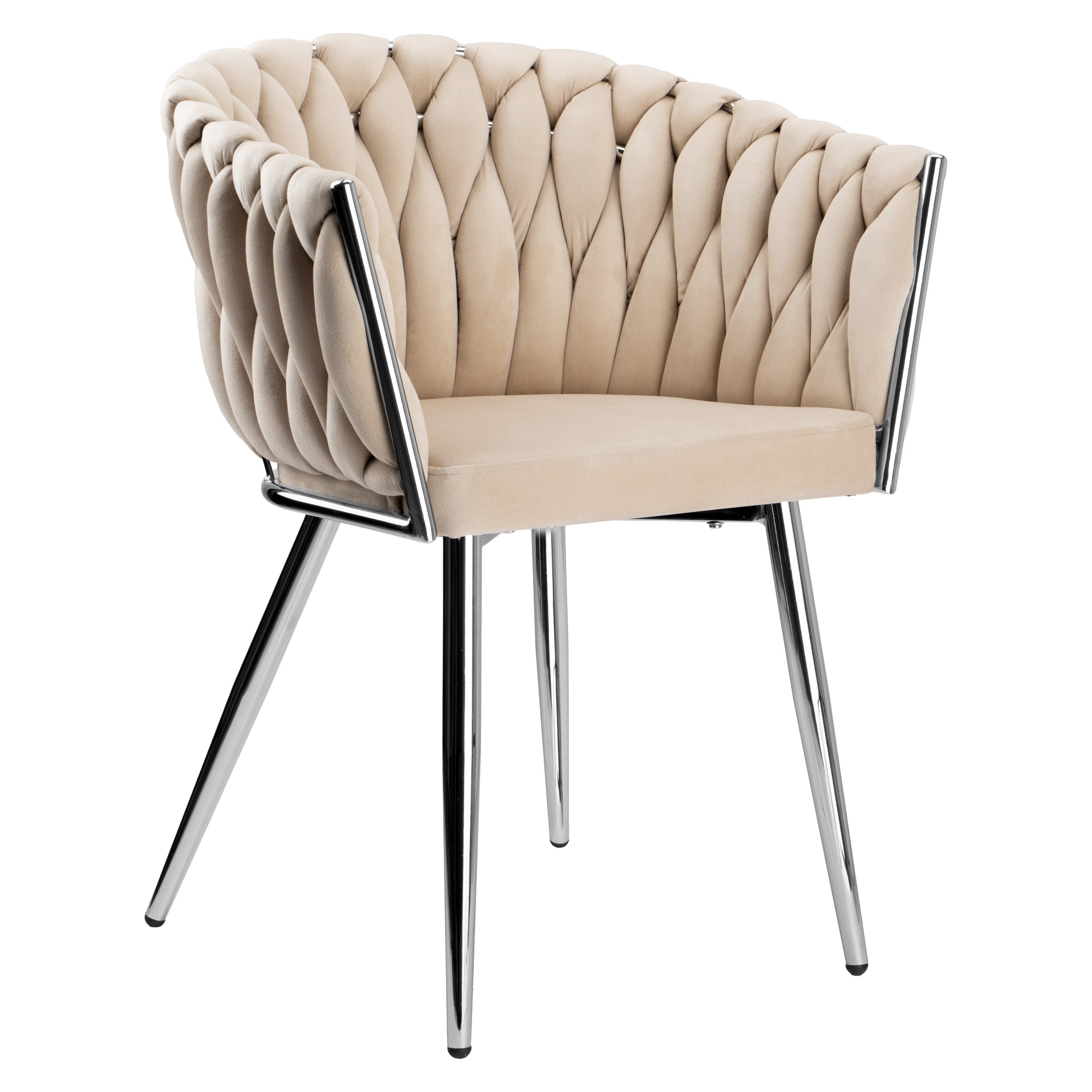 Krzesło welurowe plecione BEIGE CHROM VELVET beżowe
