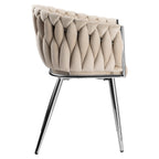 Krzesło welurowe plecione BEIGE CHROM VELVET beżowe