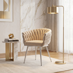 Krzesło welurowe plecione BEIGE CHROM VELVET beżowe