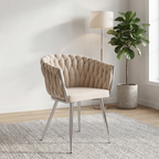 Krzesło welurowe plecione BEIGE CHROM VELVET beżowe