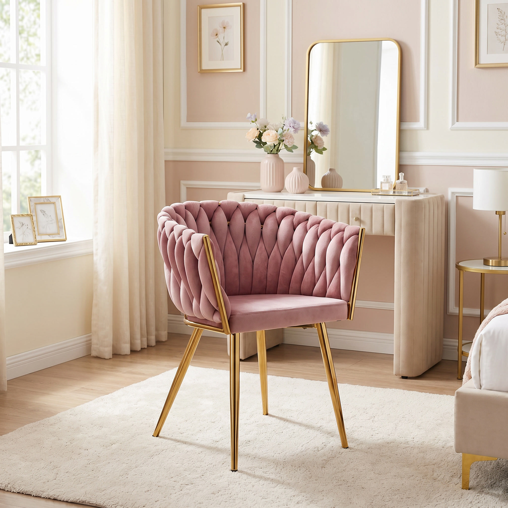 Krzesło welurowe plecione PINK GOLD VELVET różowe