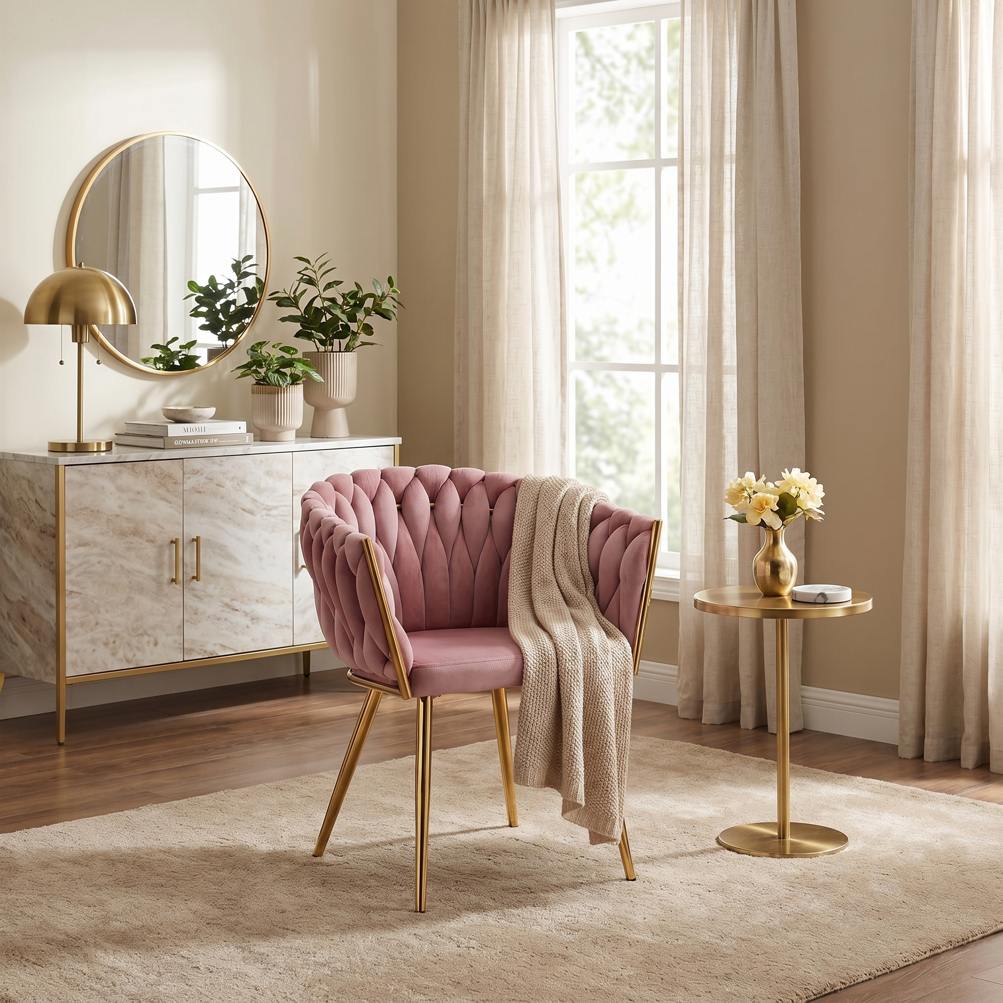 Krzesło welurowe plecione PINK GOLD VELVET różowe