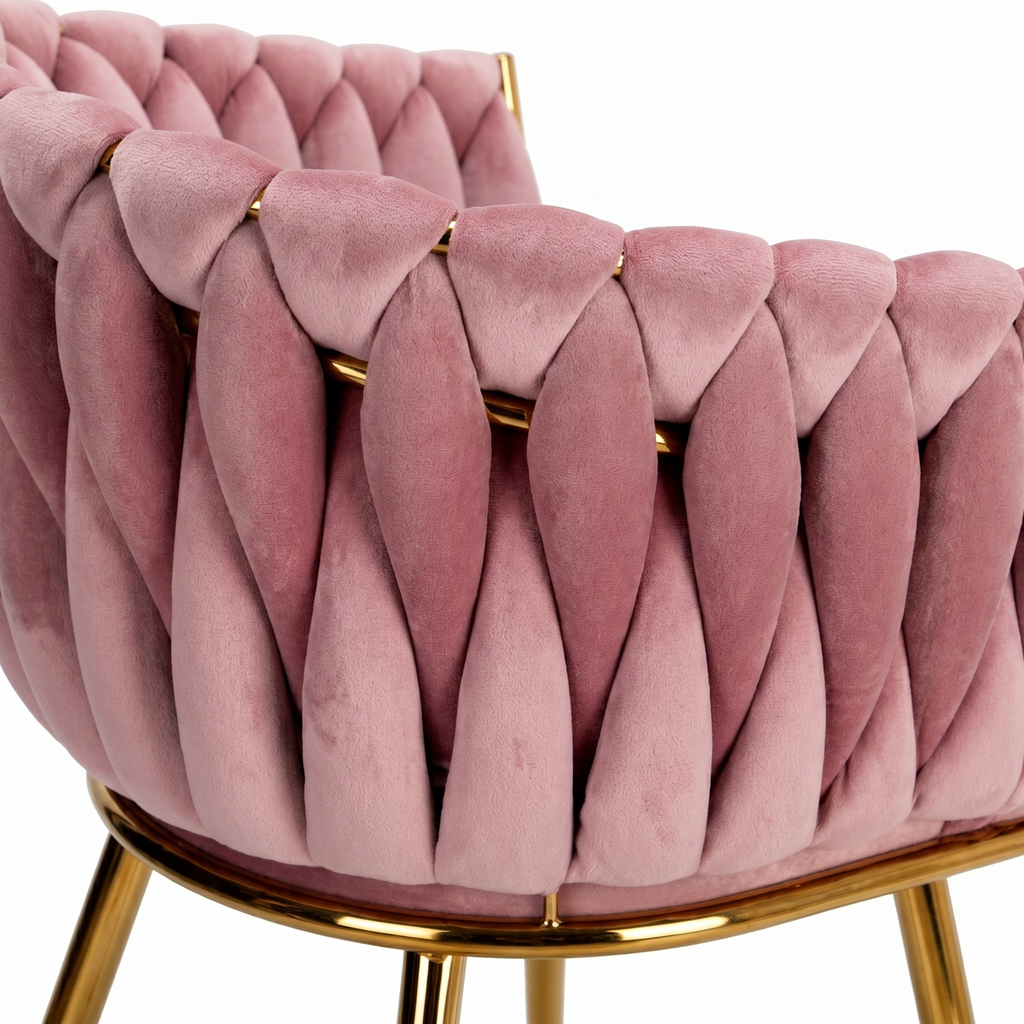 Krzesło welurowe plecione PINK GOLD VELVET różowe