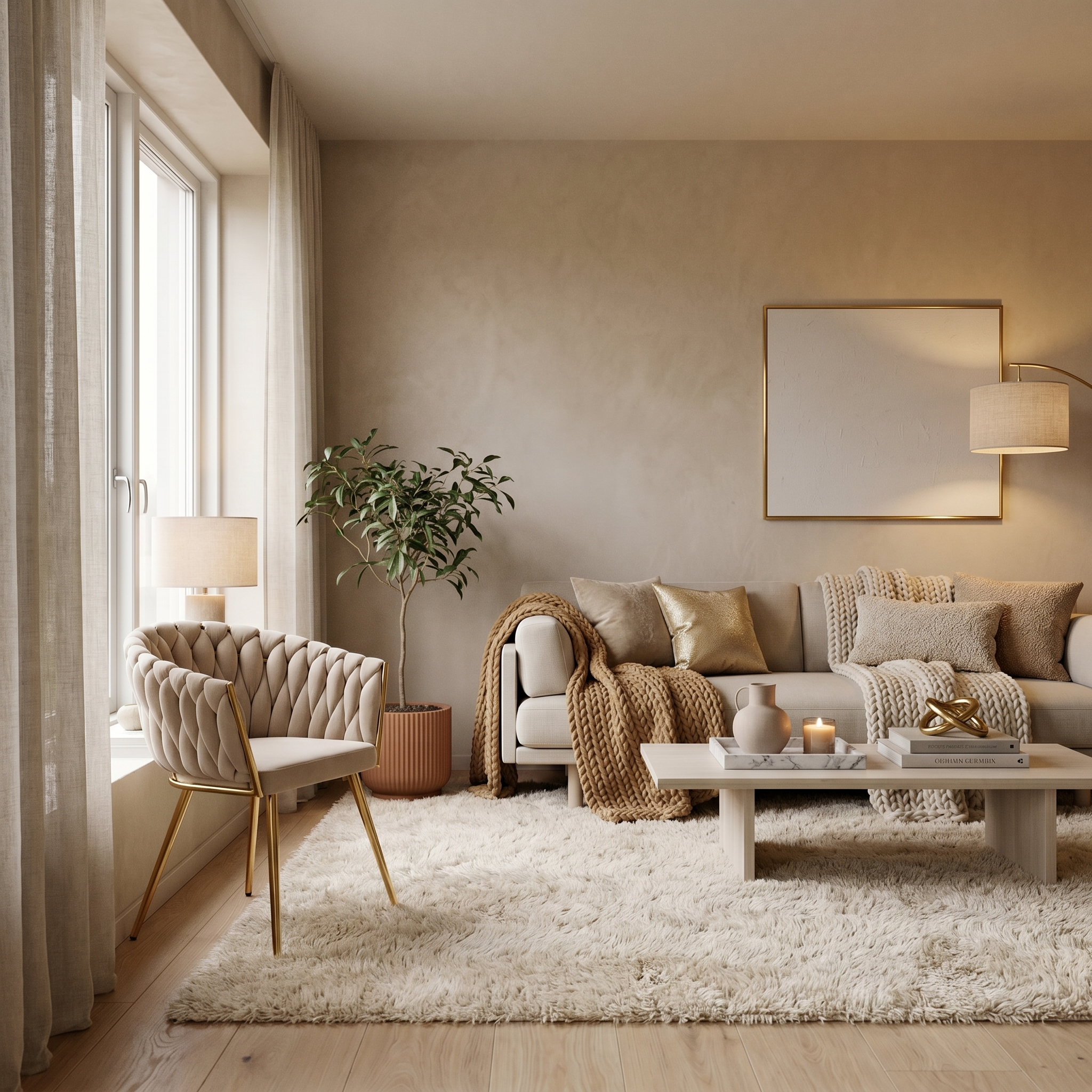 Krzesło welurowe plecione GOLD VELVET beżowe
