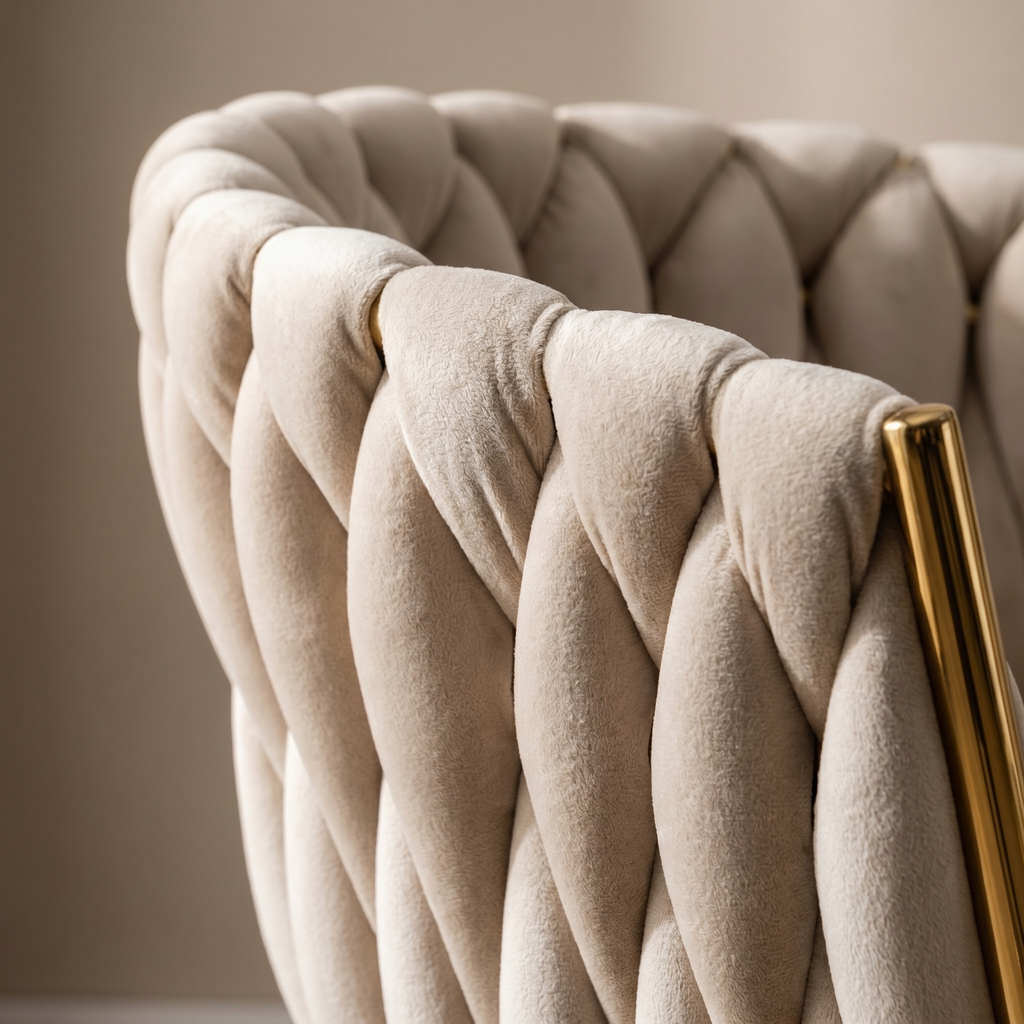 Krzesło welurowe plecione GOLD VELVET beżowe