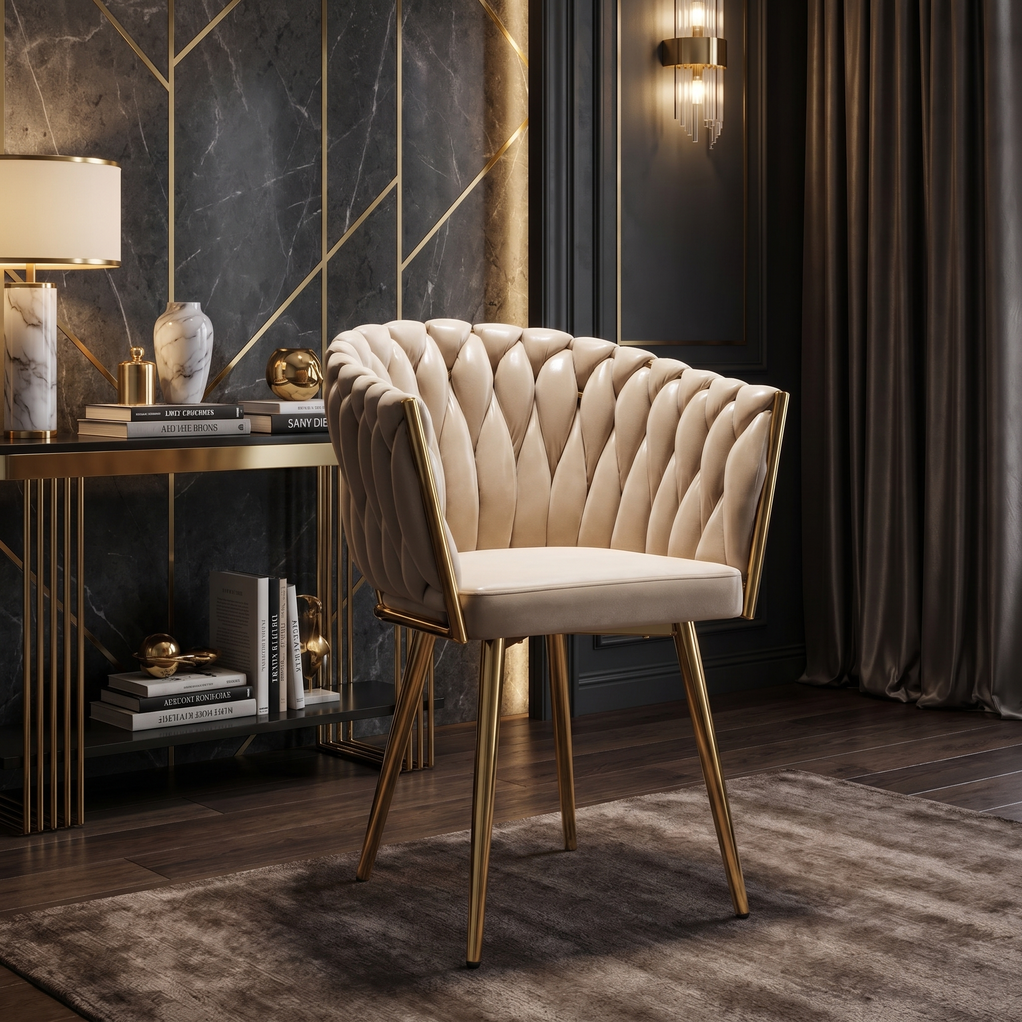 Krzesło welurowe plecione GOLD VELVET beżowe