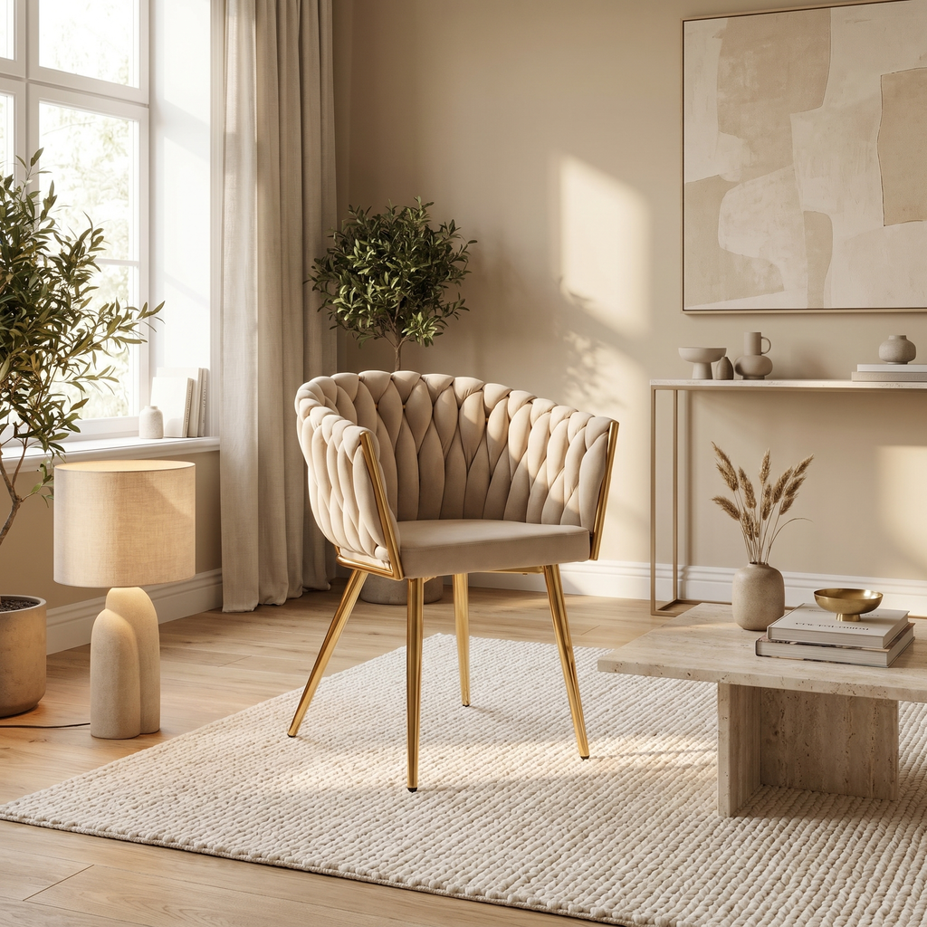 Krzesło welurowe plecione GOLD VELVET beżowe