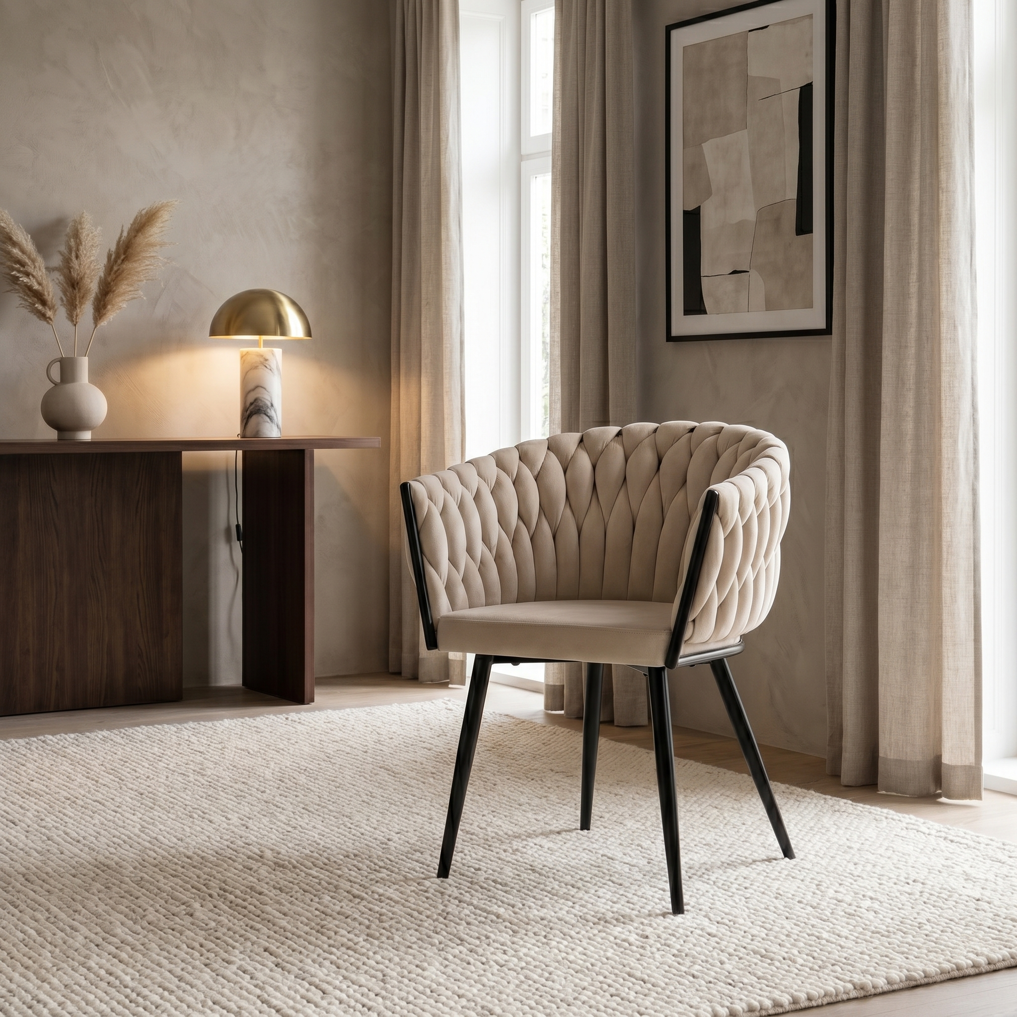 Krzesło welurowe plecione BLACK VELVET beżowe