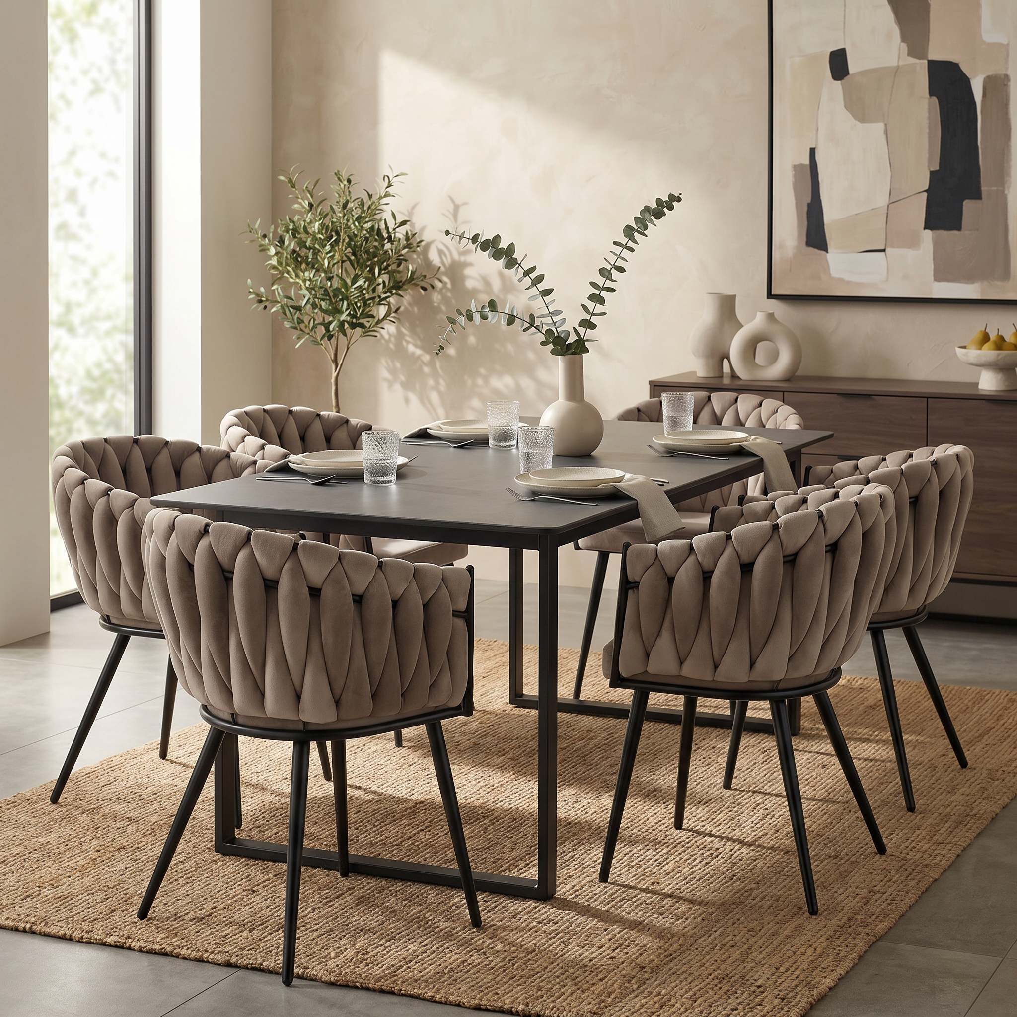 Krzesło welurowe plecione TAUPE VELVET beżowe