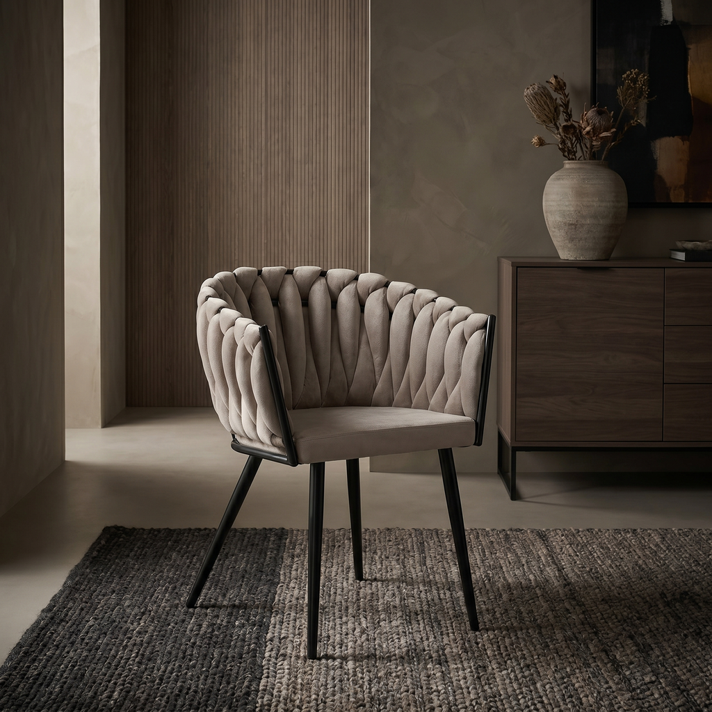 Krzesło welurowe plecione TAUPE VELVET beżowe