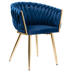 Krzesło welurowe plecione NAVY GOLD VELVET granatowe