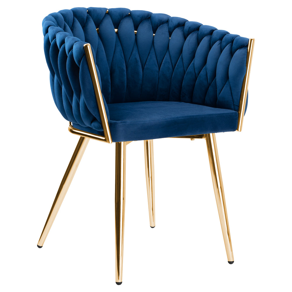 Krzesło welurowe plecione NAVY GOLD VELVET granatowe