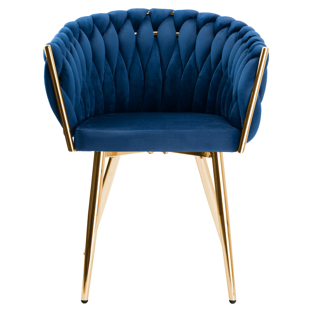 Krzesło welurowe plecione NAVY GOLD VELVET granatowe