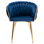 Krzesło welurowe plecione NAVY GOLD VELVET granatowe