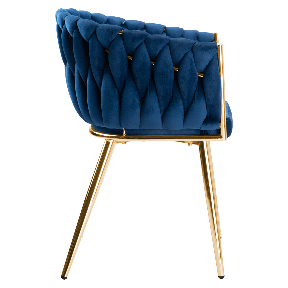 Krzesło welurowe plecione NAVY GOLD VELVET granatowe