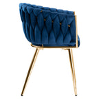Krzesło welurowe plecione NAVY GOLD VELVET granatowe
