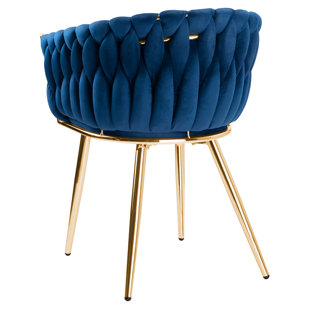 Krzesło welurowe plecione NAVY GOLD VELVET granatowe