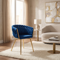 Krzesło welurowe plecione NAVY GOLD VELVET granatowe