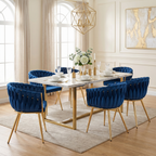 Krzesło welurowe plecione NAVY GOLD VELVET granatowe