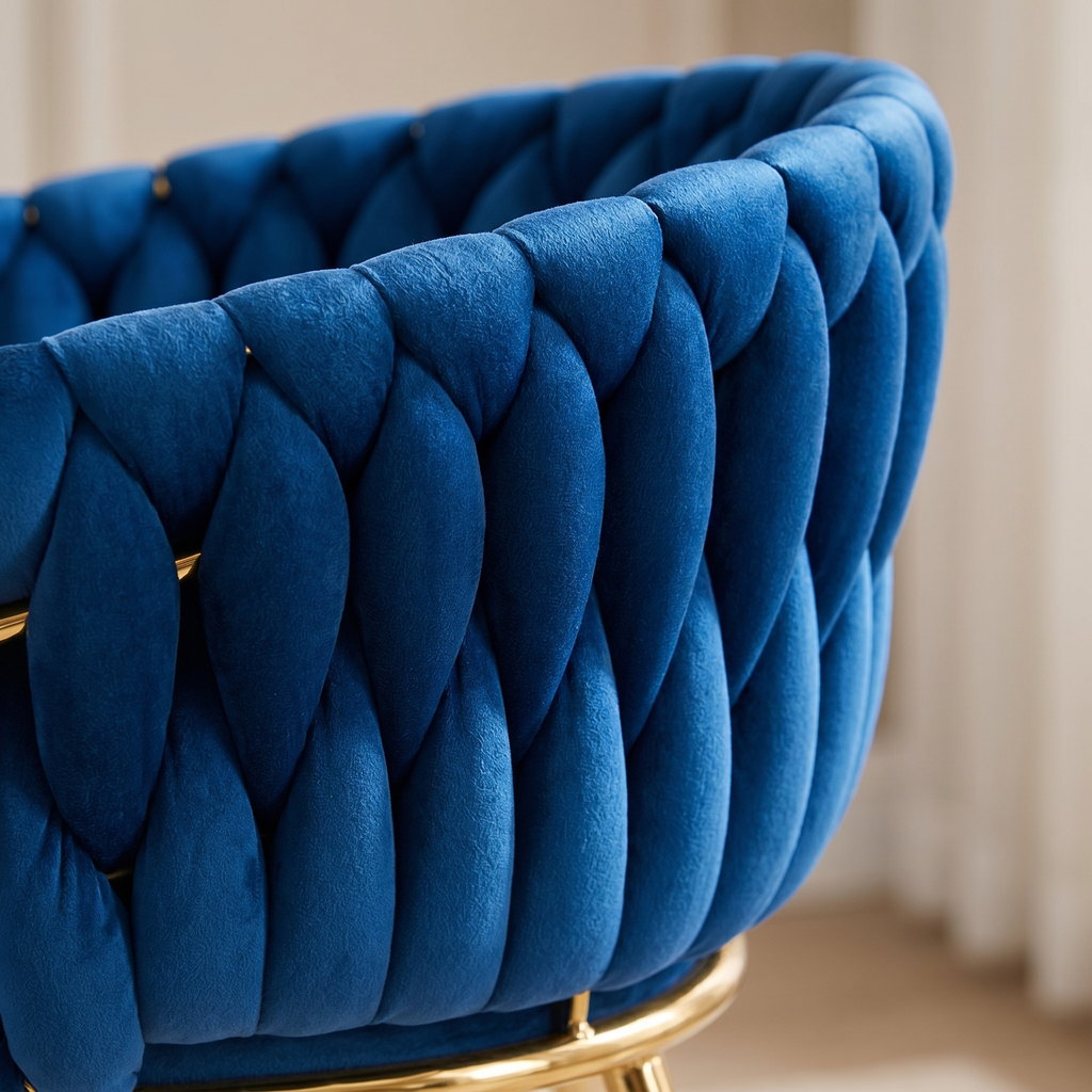 Krzesło welurowe plecione NAVY GOLD VELVET granatowe