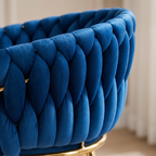 Krzesło welurowe plecione NAVY GOLD VELVET granatowe