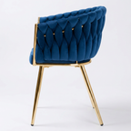Krzesło welurowe plecione NAVY GOLD VELVET granatowe