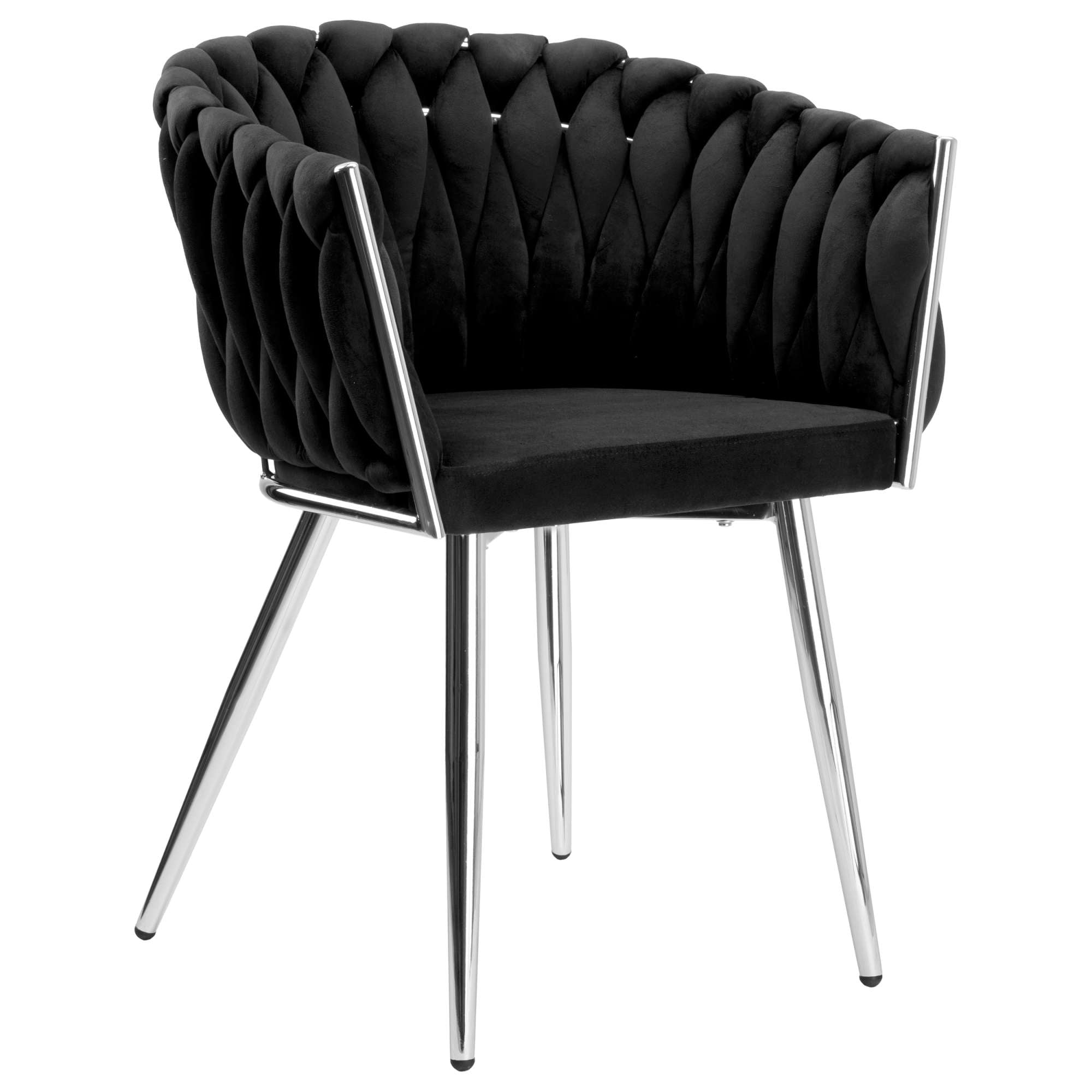 Krzesło welurowe plecione BLACK CHROM VELVET czarne
