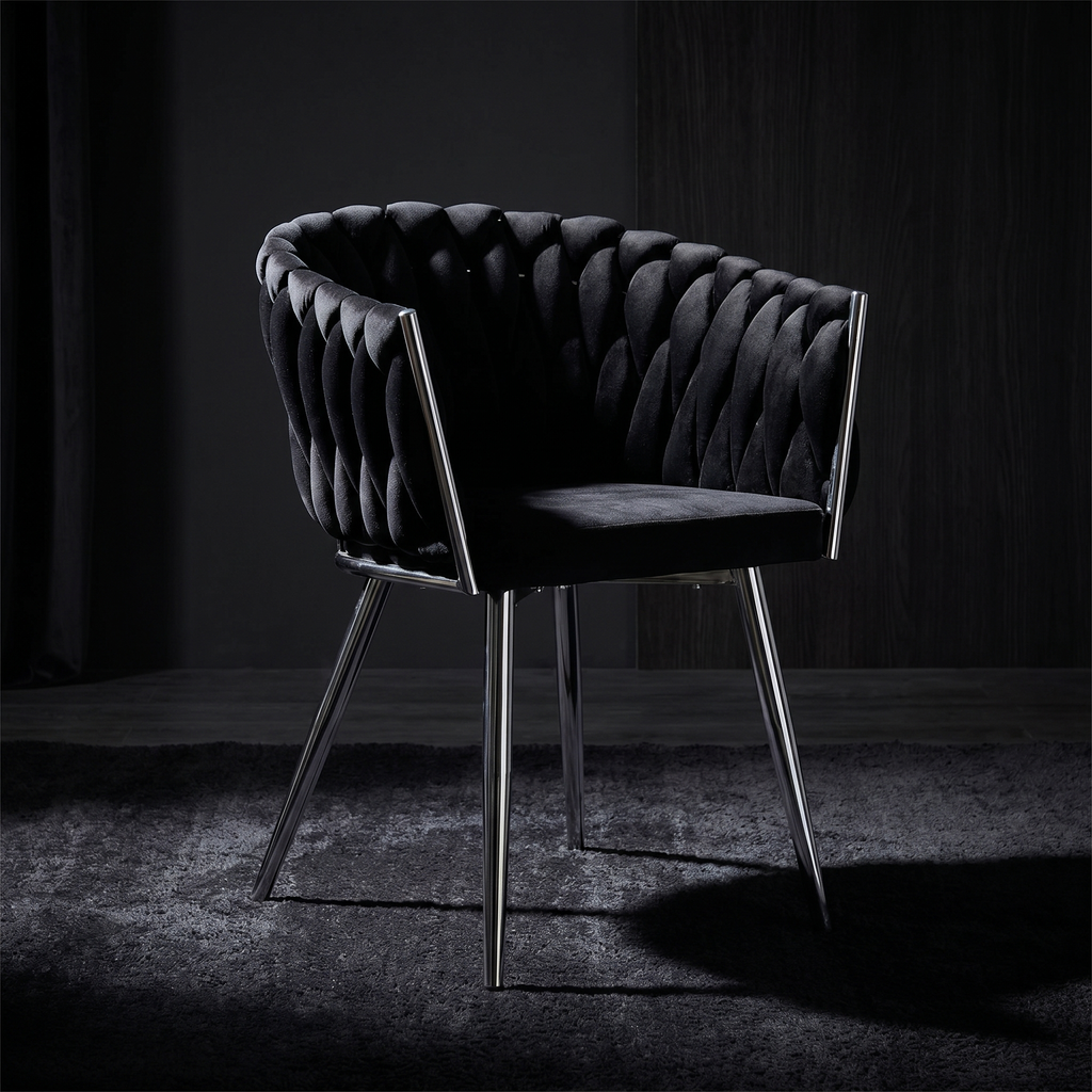 Krzesło welurowe plecione BLACK CHROM VELVET czarne