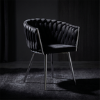 Krzesło welurowe plecione BLACK CHROM VELVET czarne