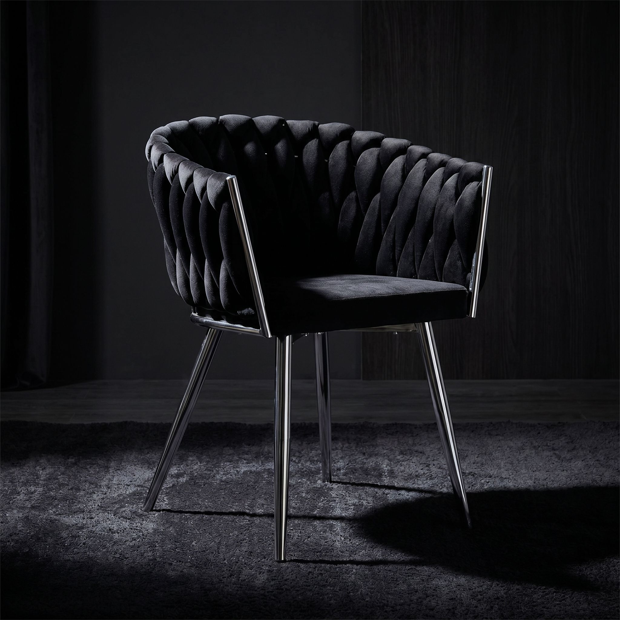 Krzesło welurowe plecione BLACK CHROM VELVET czarne