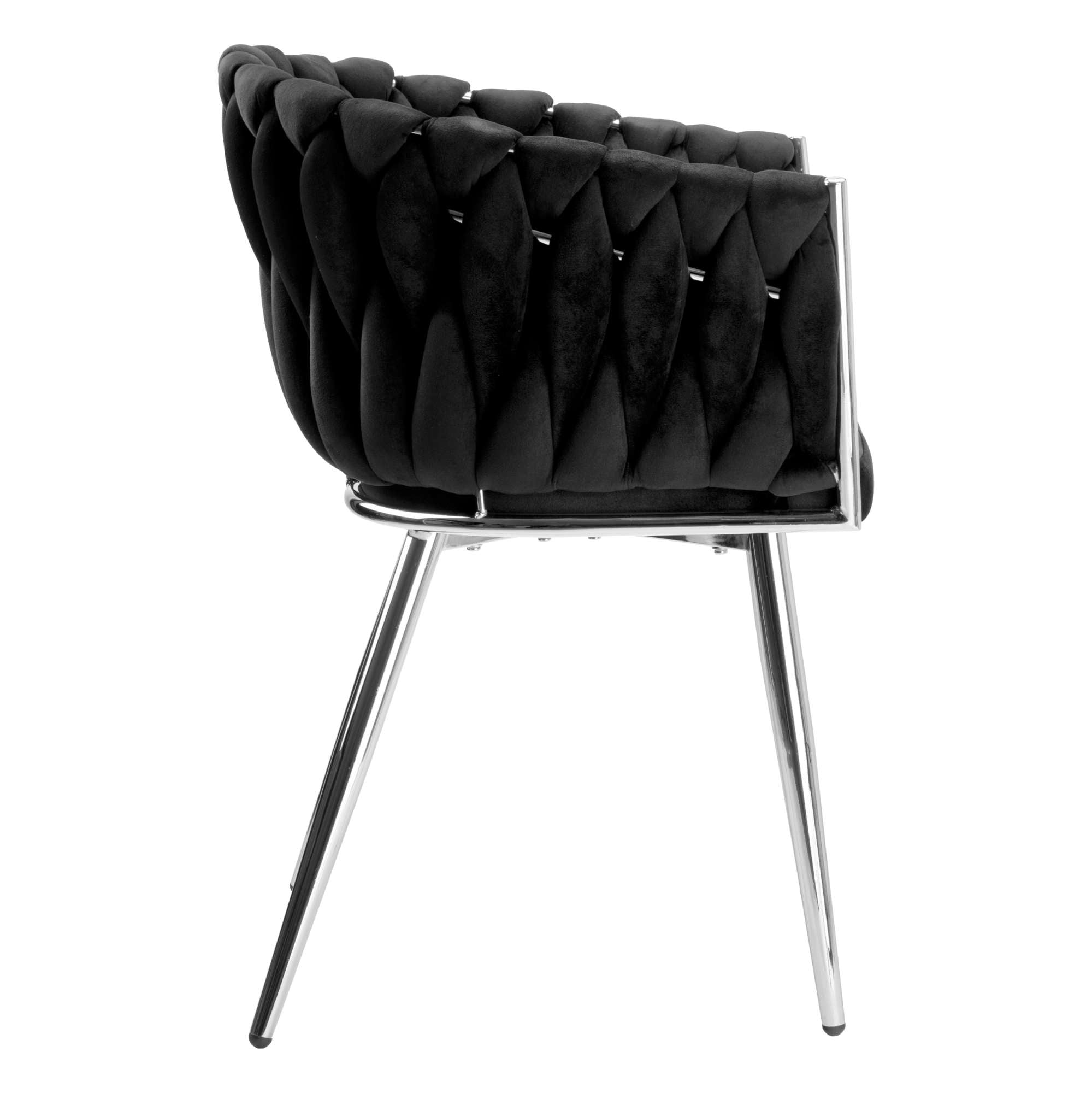 Krzesło welurowe plecione BLACK CHROM VELVET czarne
