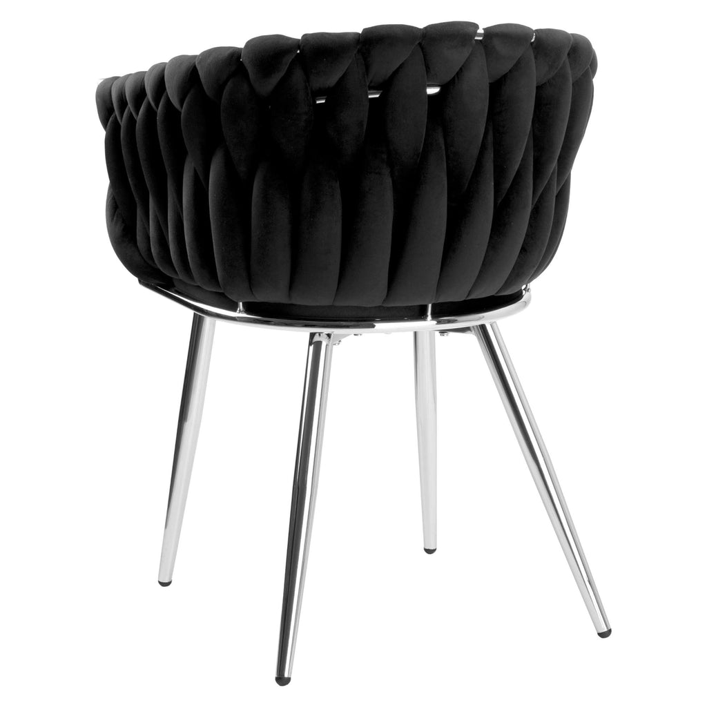Krzesło welurowe plecione BLACK CHROM VELVET czarne