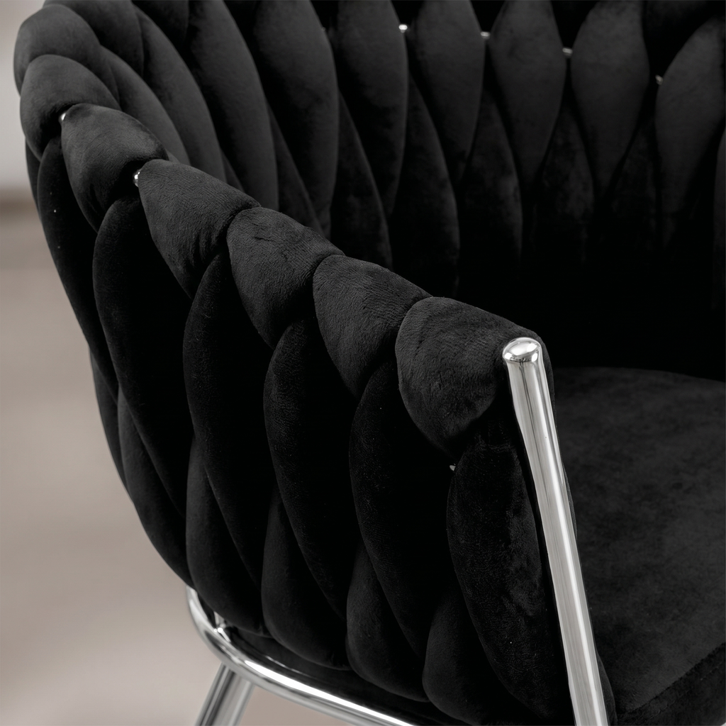 Krzesło welurowe plecione BLACK CHROM VELVET czarne