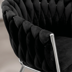Krzesło welurowe plecione BLACK CHROM VELVET czarne