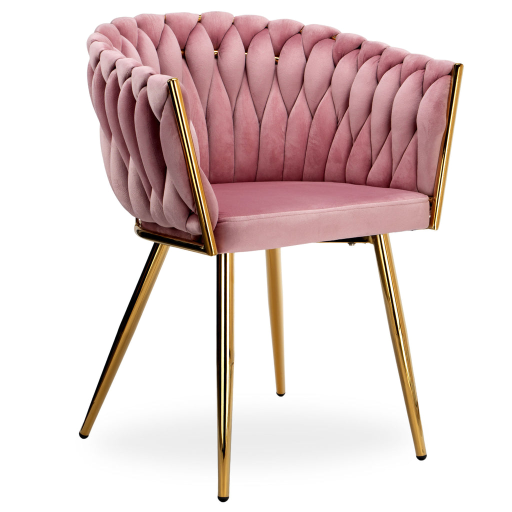 Krzesło welurowe plecione PINK GOLD VELVET różowe