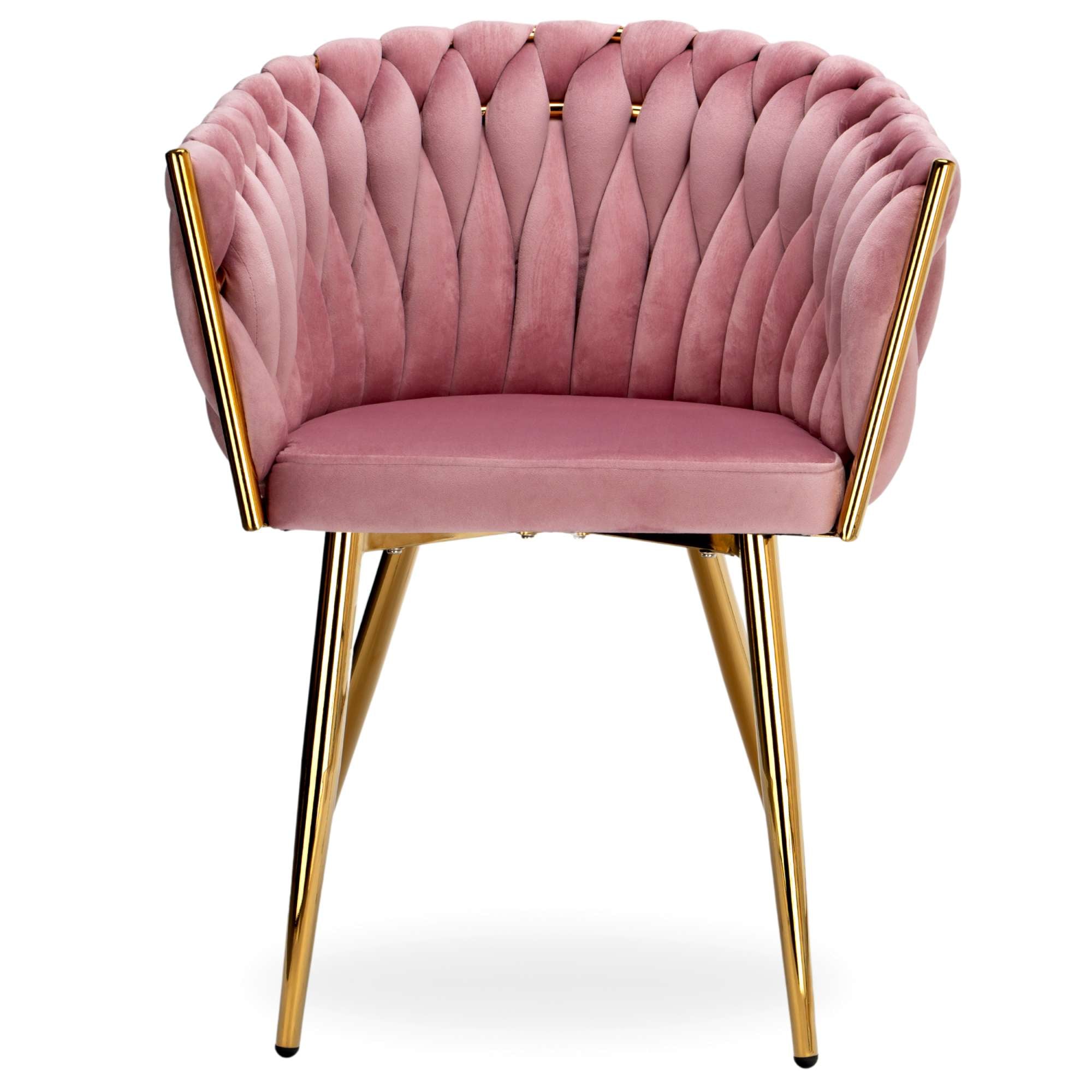 Krzesło welurowe plecione PINK GOLD VELVET różowe