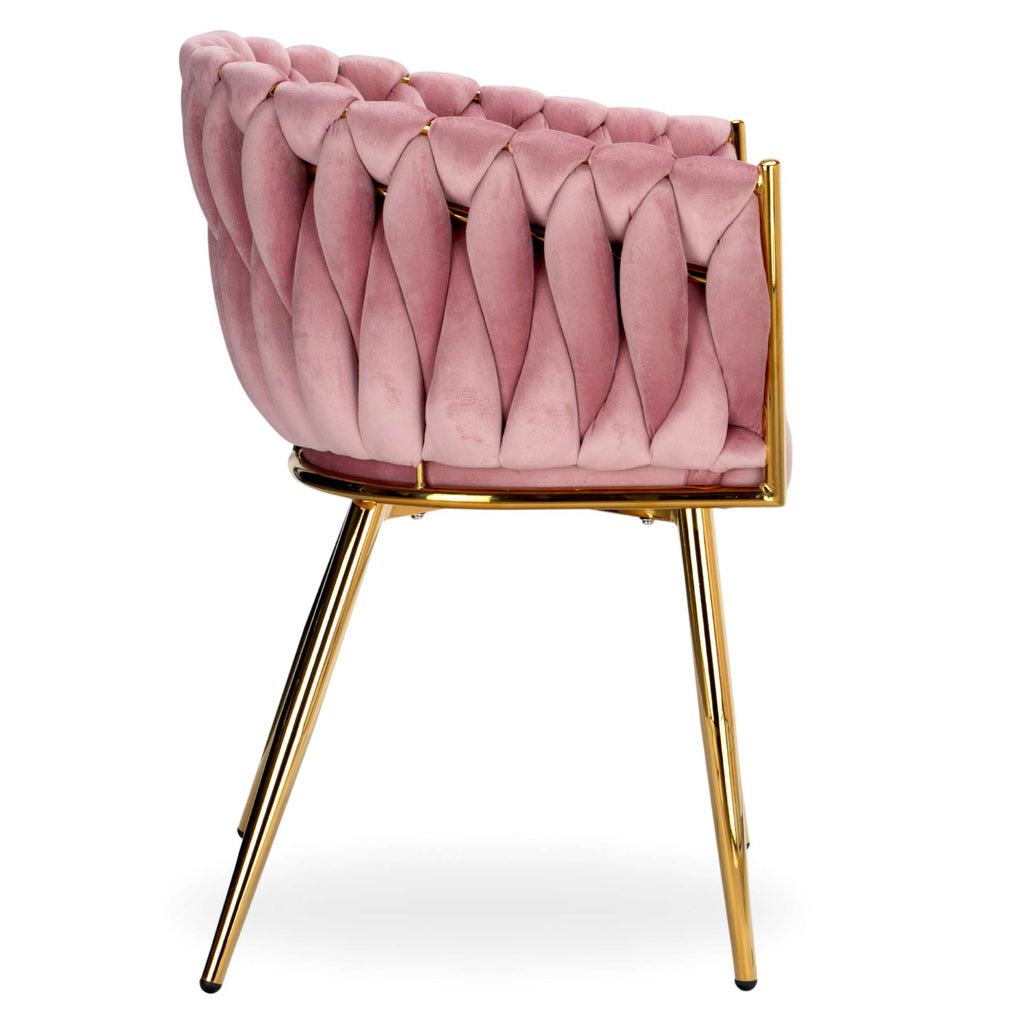 Krzesło welurowe plecione PINK GOLD VELVET różowe