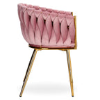 Krzesło welurowe plecione PINK GOLD VELVET różowe
