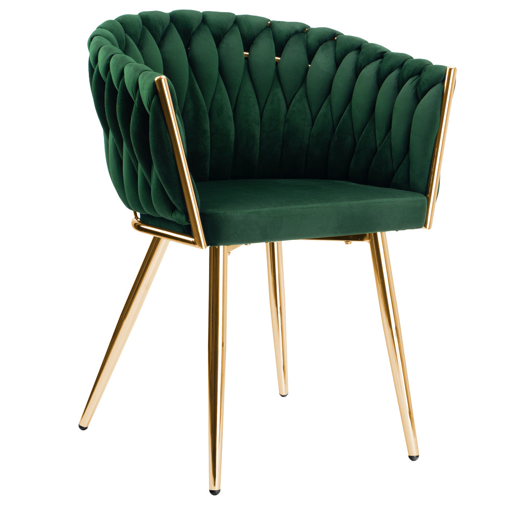 Krzesło welurowe plecione GREEN GOLD VELVET ciemnozielone