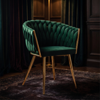 Krzesło welurowe plecione GREEN GOLD VELVET ciemnozielone