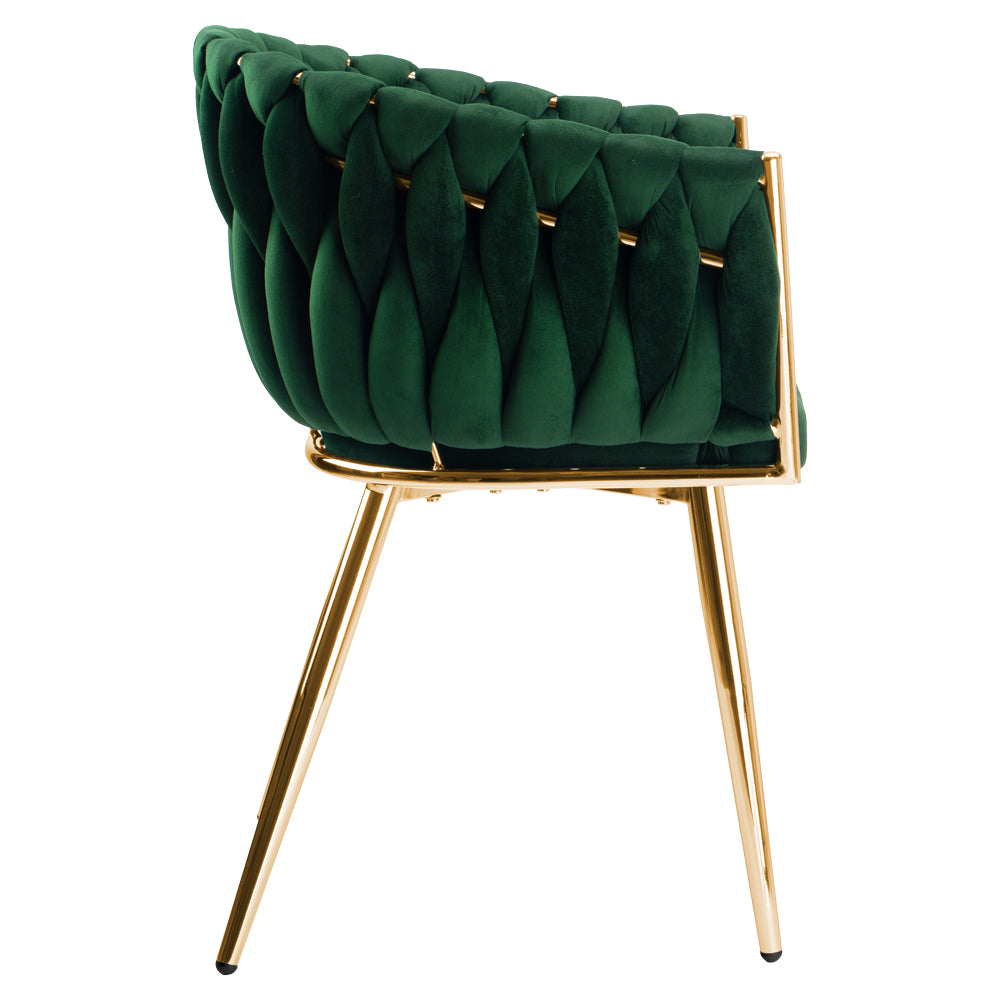 Krzesło welurowe plecione GREEN GOLD VELVET ciemnozielone