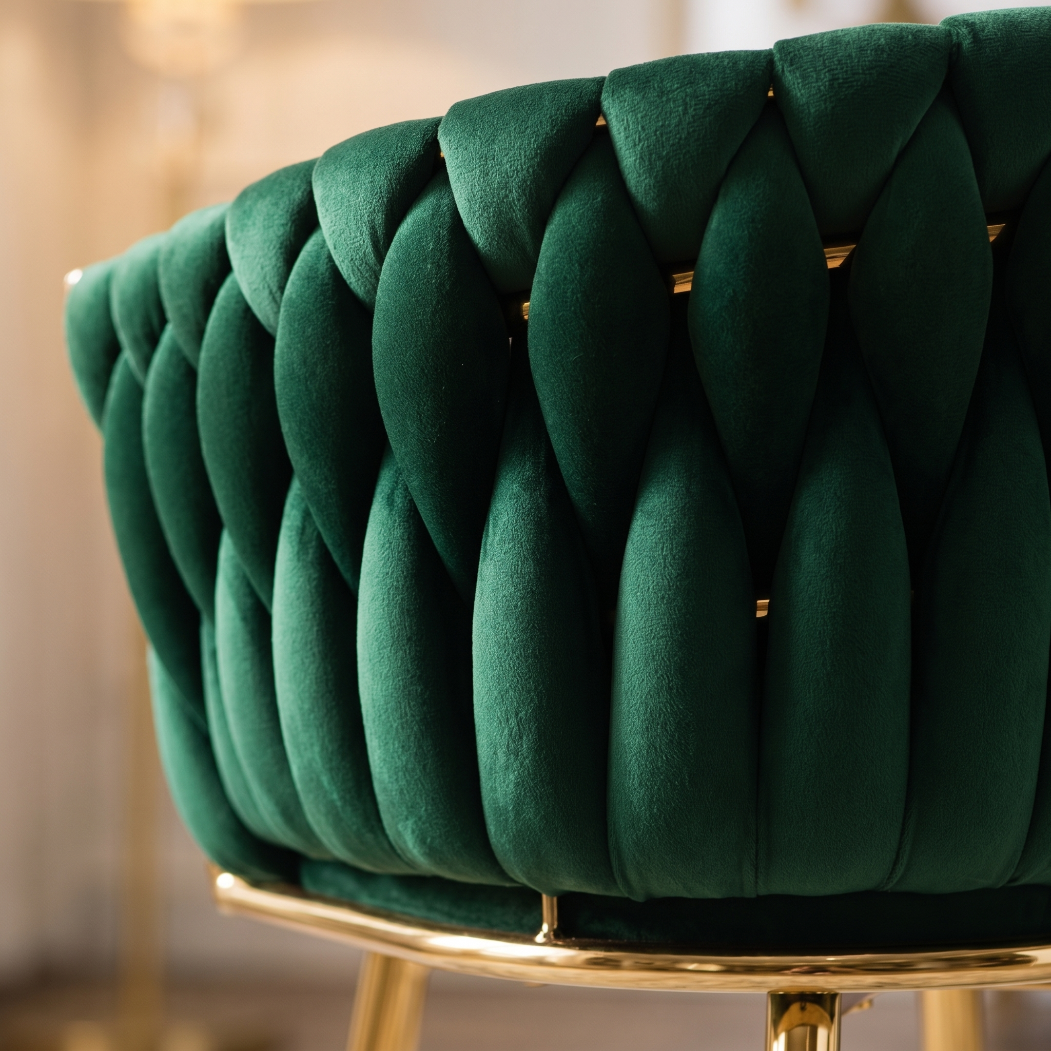 Krzesło welurowe plecione GREEN GOLD VELVET ciemnozielone